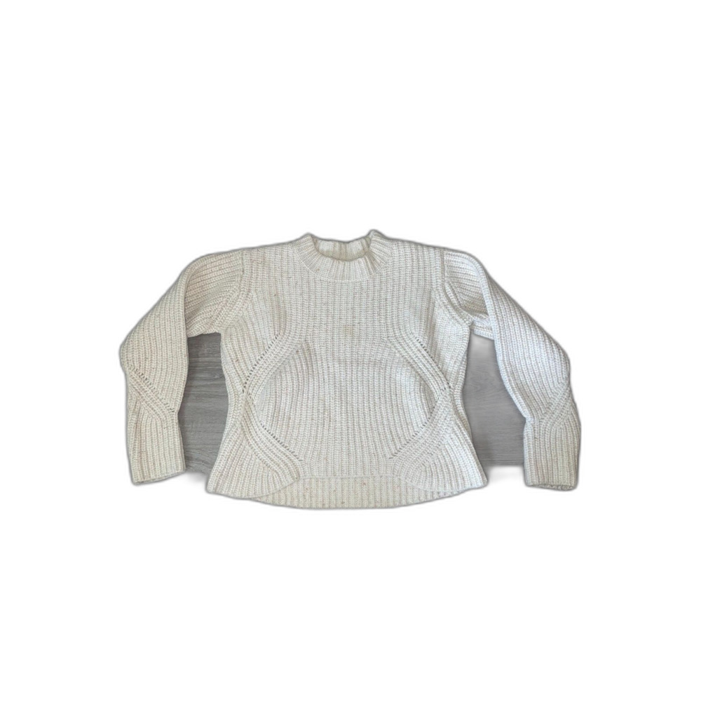 Prana Women's Beige Cedric Cable Knit Lambs Wool Pullover Sweater Size M